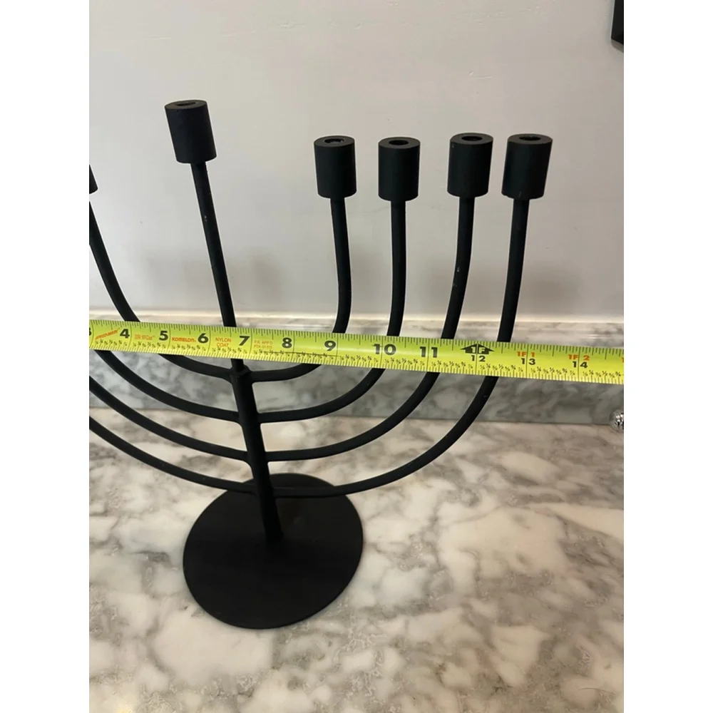 Modern Black Metal Menorah 9 Branch Matte Finish Judaica 13” Heavy